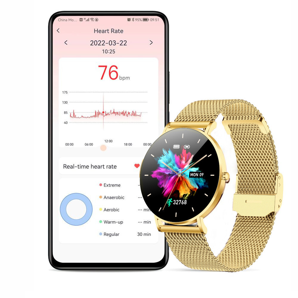 Smartwatch zegarek damski Alexa Lux Gold + różowy pasek - zdjęcie 5