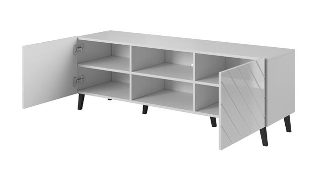 Szafka RTV ABETO 150x42x52 biały/biały połysk - zdjęcie 5
